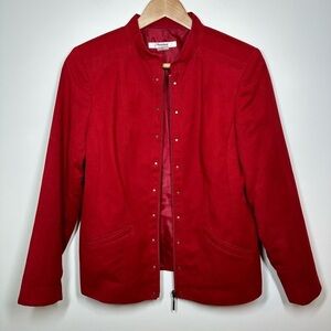 TANJAY Petite Red Faux‎ Suede Zip Up Jacket Size 8 Petite